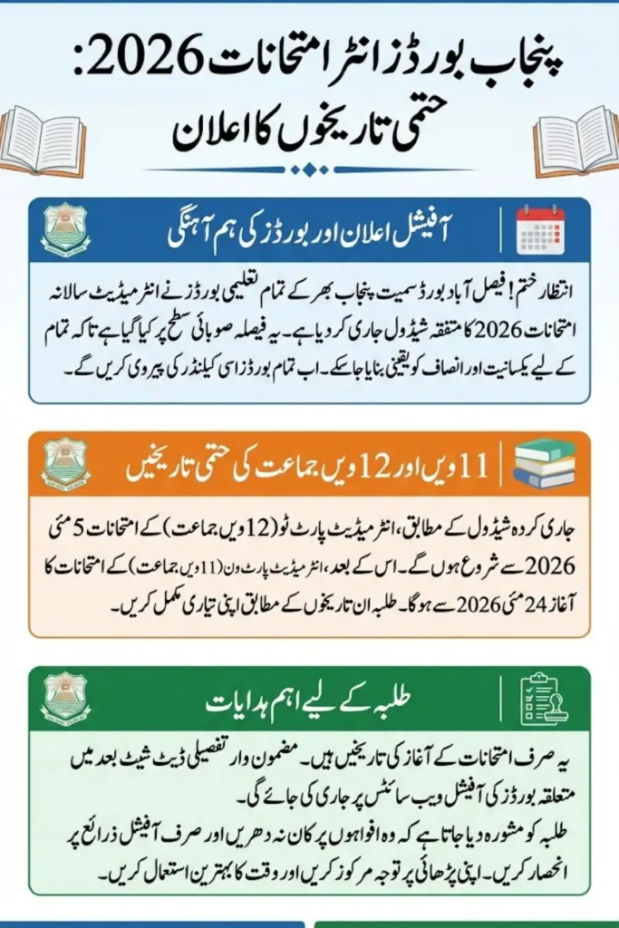 Punjab Board Class 11 & 12 Exam Date Sheet 2026