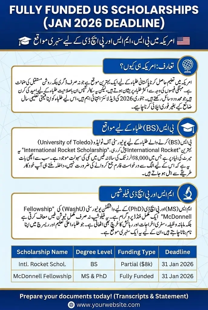 Fully Funded BS MS & PhD Scholarships in US Universities – January 2026 Deadlines